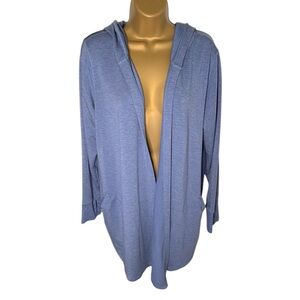 Cuddl Duds Ultra Soft Comfort Hooded Open Cardigan Relaxed Fit Blue Heather L